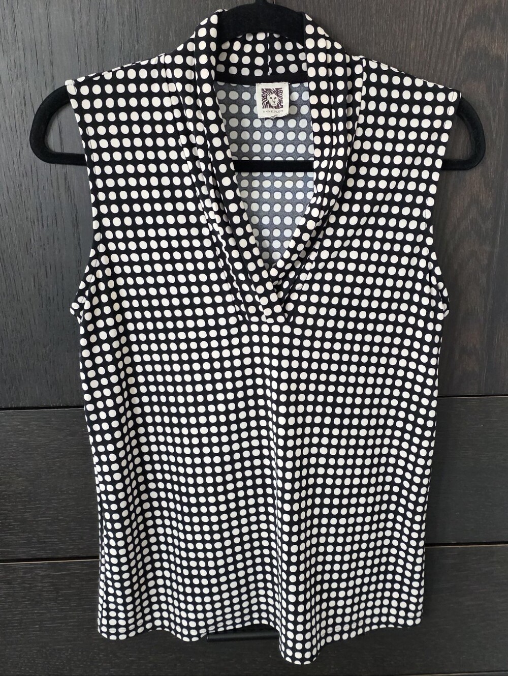 Anne Klein Black and White Polka Dot Sleeveless V-Neck Camisole